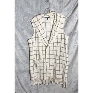 Tribal‎ Plaid Vest Womens G/L Open Front Fringe Longline Cardigan Sleeveless